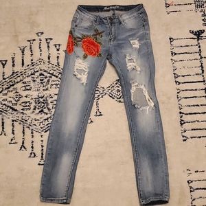 Machine Jeans Rose Embroidery Sz 3 Skinny